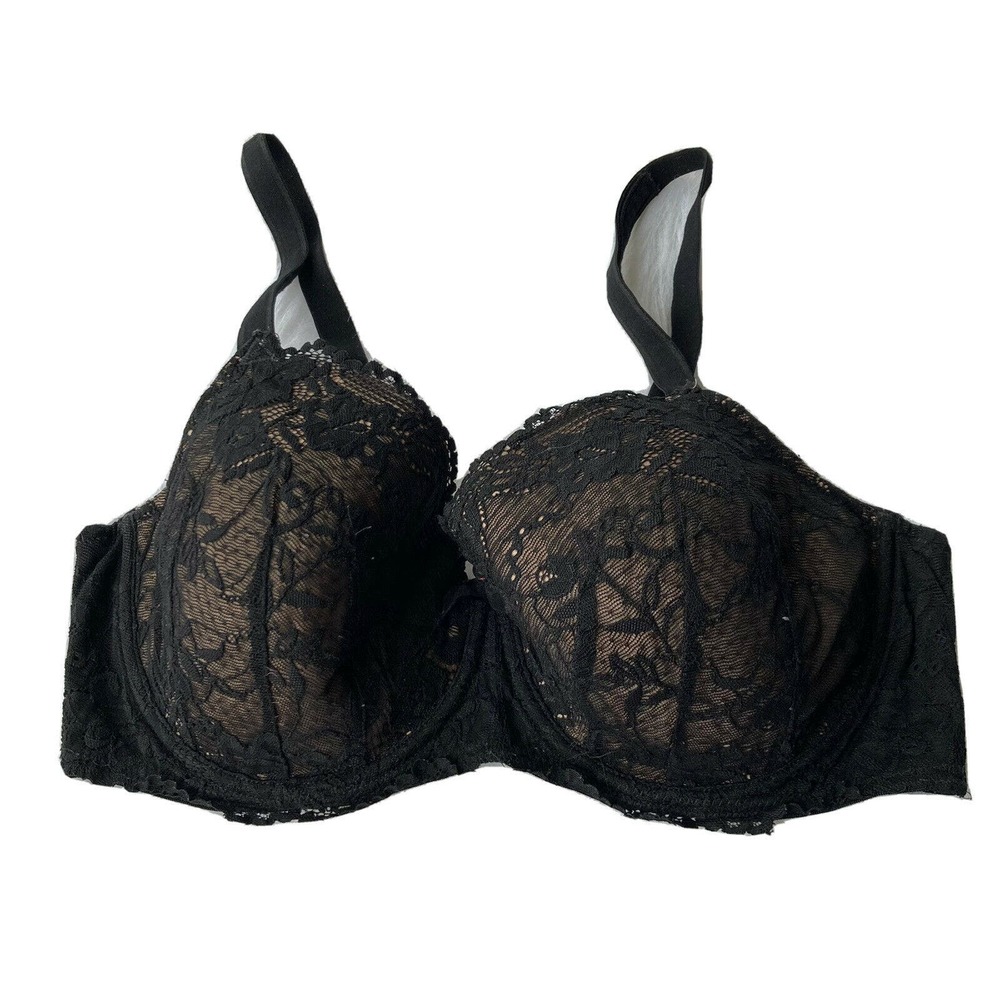 Womens Sz 36DD Black Nude Lace Bra Underwire Date Night Comfy Cute Intimates